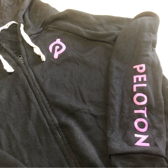 peloton Full Zip Black Pink Logo Spellout Stronger Hoodie Womens Size Small - Picture 3 of 10